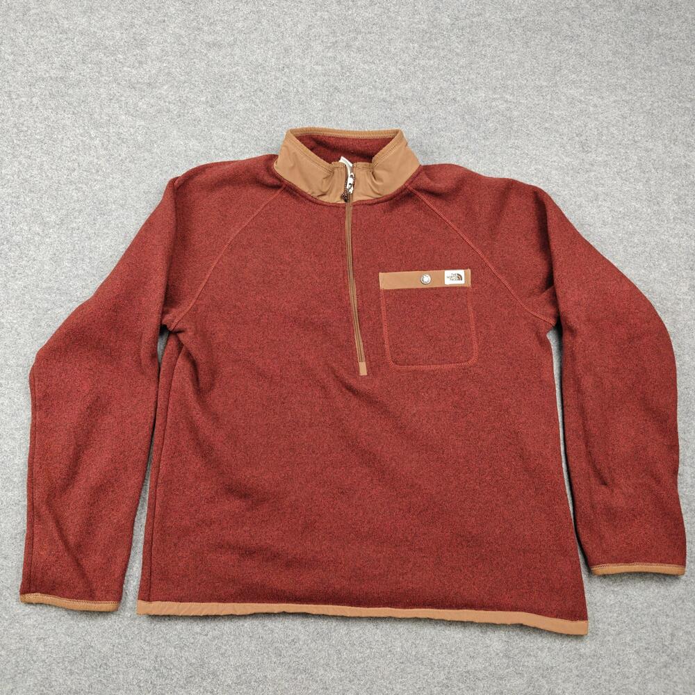 The North Face Sweatshirt Mens Large Red Pullover 1/4 Zip Fleece Pockets